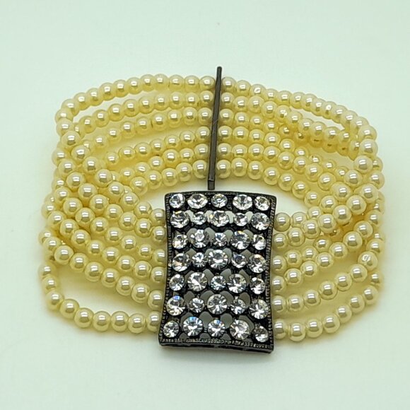 Handmade 5mm cream color 6 row faux pearl stretch party fashion bracelets - Picture 1 of 5